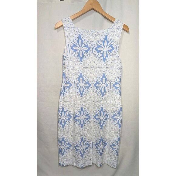 TALBOTS Women Blue & White Cut Away Lace Floral Sheath Dress Lined Size 4 $179 - Picture 8 of 11